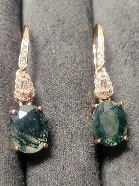 Rose Gold 8x10mm Moss Agate Hook Earrings